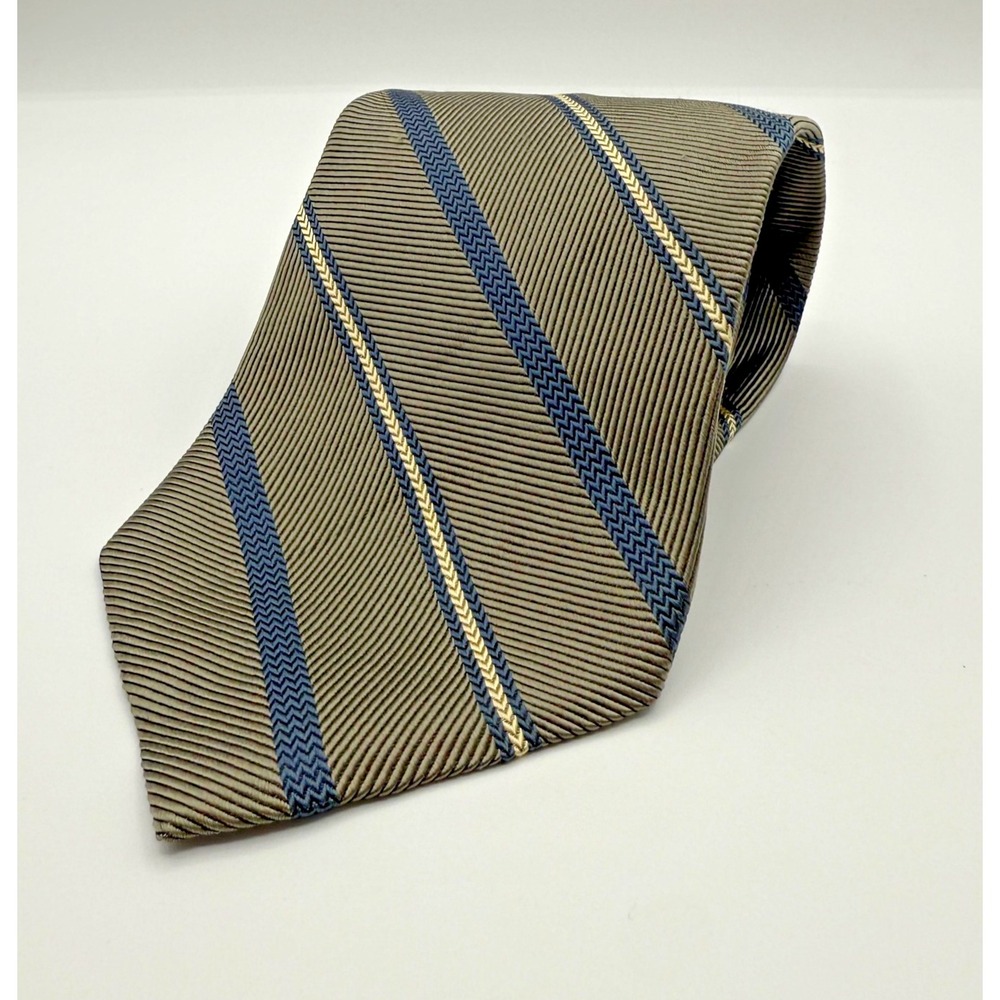 Brooks Brothers Tie Mens Brown Blue Stripe‎ Pure Silk Made USA Woven England